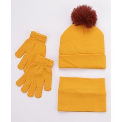 Babyhug Woollen Cap & Gloves With Headband Sky Blue - Diameter 10 cm
