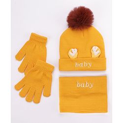 Babyhug Woollen Cap & Gloves With Headband Sky Blue - Diameter 10 cm