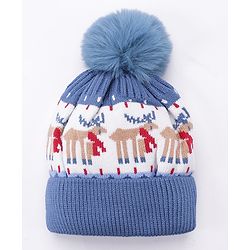 Babyhug Woollen Cap Gloves With Muffler Blue - Cap Diameter 11 cm