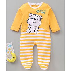 Babyhug Full Sleeves Footed Sleepsuit Tiger Print - Yellow