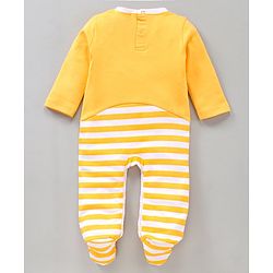 Babyhug Full Sleeves Footed Sleepsuit Tiger Print - Yellow