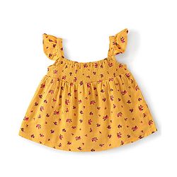 Babyhug 100% Rayon Sleeveless Printed Top with Smocking & Frill Detailing - Yellow