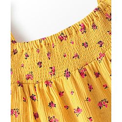 Babyhug 100% Rayon Sleeveless Printed Top with Smocking & Frill Detailing - Yellow