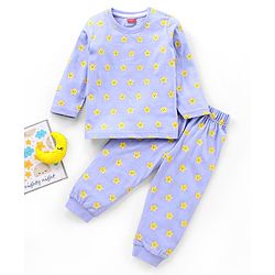Babyhug Full Sleeves Night Suit Star Print - Blue