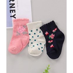 Cute Walk by Babyhug Cotton Knit Regular Length Antibacterial Socks Multi Design Pack Of 3 - Multicolour