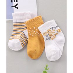 Cute Walk by Babyhug Cotton Knit Regular Length Antibacterial Socks Design Pack Of 3 - Multicolour