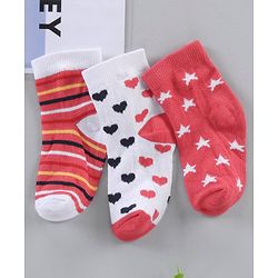 Cute Walk by Babyhug Cotton Knit Ankle Length Antibacterial Socks Multi Design Pack Of 3 - Multicolour