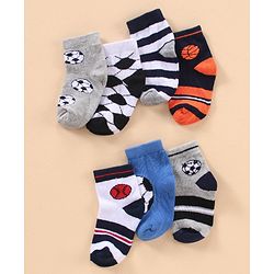 Cute Walk by Babyhug Cotton Knit Regular Length Antibacterial Socks Sports Design Pack of 7 - Multicolour