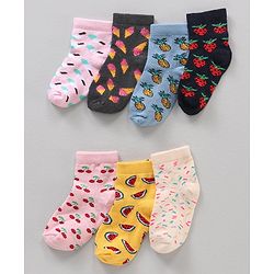 Cute Walk by Babyhug Anti Bacterial Ankle Length Socks Watermelon Print Set Of 7 - Multicolor