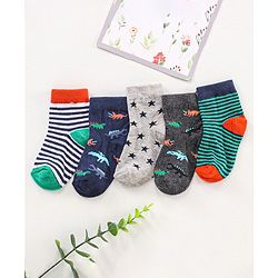 Cute Walk by Babyhug Ankle Length Antibacterial Socks Multi Design Pack Of 5 - Multicolor