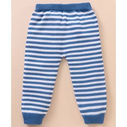 Babyhug 100% Organic Cotton Full Sleeves Baby Sweater Set With Cap Stripes Design- Blue