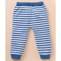 Babyhug 100% Organic Cotton Full Sleeves Baby Sweater Set With Cap Stripes Design- Blue