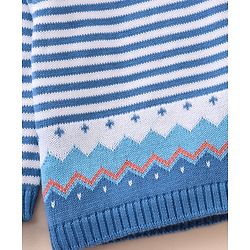 Babyhug 100% Organic Cotton Full Sleeves Baby Sweater Set With Cap Stripes Design- Blue