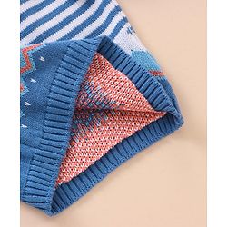Babyhug 100% Organic Cotton Full Sleeves Baby Sweater Set With Cap Stripes Design- Blue