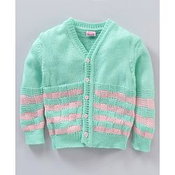 Babyhug Full Sleeves Striped Sweater Set - Green