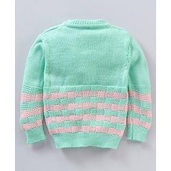 Babyhug Full Sleeves Striped Sweater Set - Green