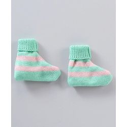 Babyhug Full Sleeves Striped Sweater Set - Green