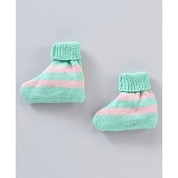 Babyhug Full Sleeves Striped Sweater Set - Green