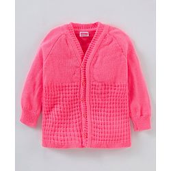 Babyhug Cotton Full Sleeves Solid Sweater Set - Dark Pink