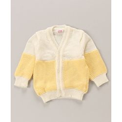 Babyhug Full Sleeves Cotton Sweater Set With Cap Stripes Design- Yellow