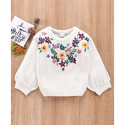 Babyhug Full Sleeves Embroidered Sweater- White