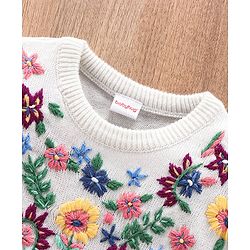 Babyhug Full Sleeves Embroidered Sweater- White