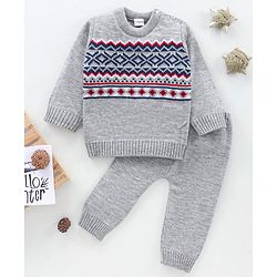 Babyhug Full Sleeves Sweater Set Fair Isle Design- Grey