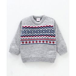 Babyhug Full Sleeves Sweater Set Fair Isle Design- Grey