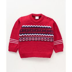 Babyhug Full Sleeves Sweater Set Fair Isle Design- Red
