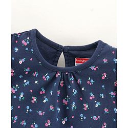 Babyhug Frill Sleeves Nighty Floral Print - Navy Blue