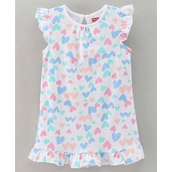 Babyhug Short Sleeves Nighty Heart Print - White