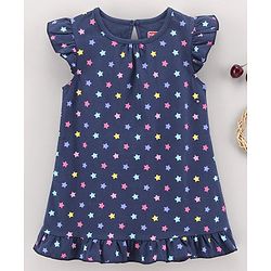 Babyhug Short Cap Sleeves Nighty Star Print - Blue