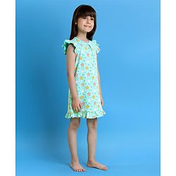 Babyhug Short Frill Sleeves Nighty Star Print - Blue