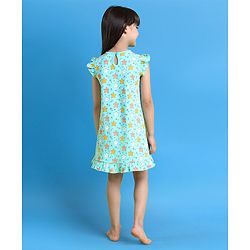 Babyhug Short Frill Sleeves Nighty Star Print - Blue