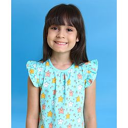 Babyhug Short Frill Sleeves Nighty Star Print - Blue