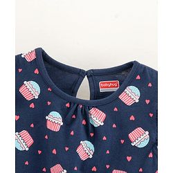 Babyhug Frill Sleeves Nighty Cupcake Print - Navy Blue