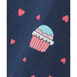 Babyhug Frill Sleeves Nighty Cupcake Print - Navy Blue
