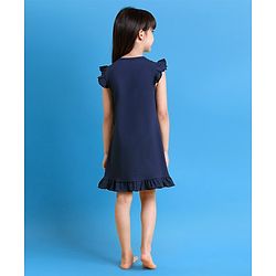 Babyhug Short Frill Sleeves Nighty Deer Print - Navy