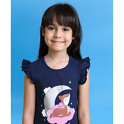 Babyhug Short Frill Sleeves Nighty Deer Print - Navy