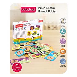 Babyhug 48 Pcs Colorful Match & Learn Animal Babies Puzzle| 24 Animal Mother Babies Combination Montessori Learning and Educational Puzzle for 2-4 Years Kids| Pre-School and Early Learning Gifting Toy| BIS Certified