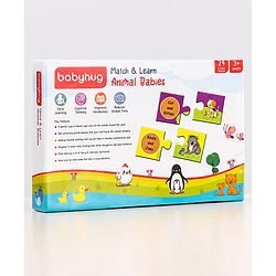 Babyhug 48 Pcs Colorful Match & Learn Animal Babies Puzzle| 24 Animal Mother Babies Combination Montessori Learning and Educational Puzzle for 2-4 Years Kids| Pre-School and Early Learning Gifting Toy| BIS Certified