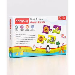 Babyhug 48 Pcs Colorful Match & Learn Animal Babies Puzzle| 24 Animal Mother Babies Combination Montessori Learning and Educational Puzzle for 2-4 Years Kids| Pre-School and Early Learning Gifting Toy| BIS Certified