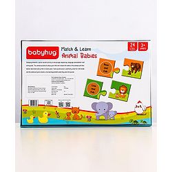 Babyhug 48 Pcs Colorful Match & Learn Animal Babies Puzzle| 24 Animal Mother Babies Combination Montessori Learning and Educational Puzzle for 2-4 Years Kids| Pre-School and Early Learning Gifting Toy| BIS Certified
