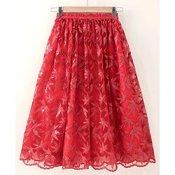 Babyhug Sleeveless Choli Lehenga & Dupatta Leaf Embroidered - Red