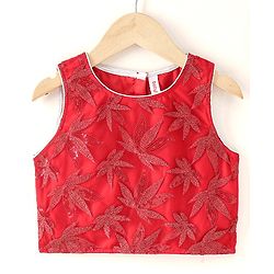 Babyhug Sleeveless Choli Lehenga & Dupatta Leaf Embroidered - Red