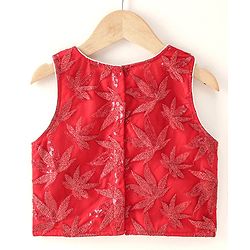 Babyhug Sleeveless Choli Lehenga & Dupatta Leaf Embroidered - Red
