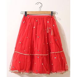 Babyhug Sleeveless Choli & Flared Lehenga Set With Dupatta - Red