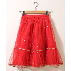 Babyhug Sleeveless Choli & Flared Lehenga Set With Dupatta - Red