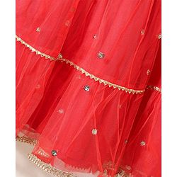 Babyhug Sleeveless Choli & Flared Lehenga Set With Dupatta - Red