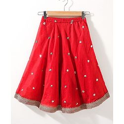 Babyhug Sleeveless Choli & Lehenga Set With Dupatta Ethnic Print - Red